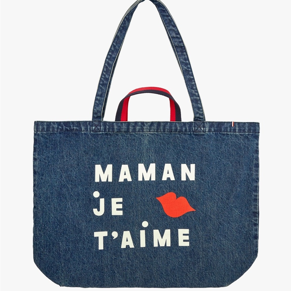 Clare V Denim Tote Bag with Red Accent